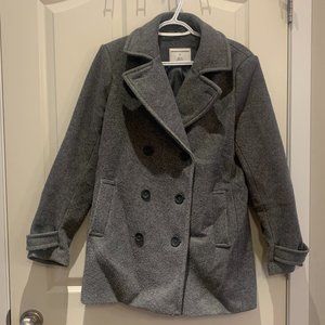 Gray  Button-Up Peacoat